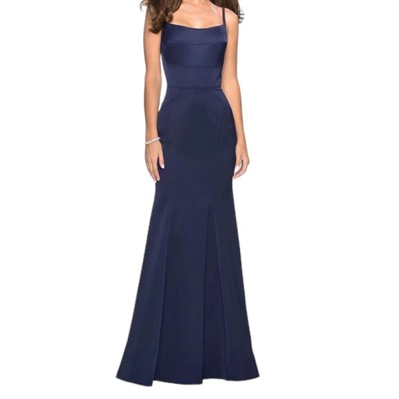 La Femme Dress 27524  formal sleeveless prom trumpet blue size 8 - Picture 1 of 8